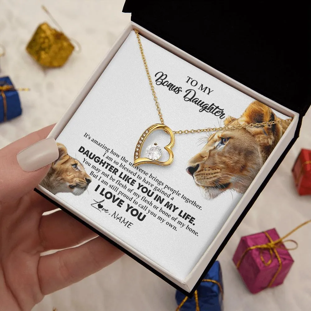 Personalized To My Bonus Daughter Necklace from Stepmom Stepdad I Will Always Love You Stepdaughter Jewelry Birthday Wedding Christmas Customized Message Card