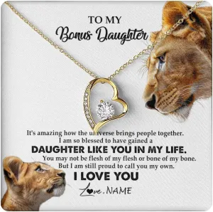 Personalized To My Bonus Daughter Necklace from Stepmom Stepdad I Will Always Love You Stepdaughter Jewelry Birthday Wedding Christmas Customized Message Card