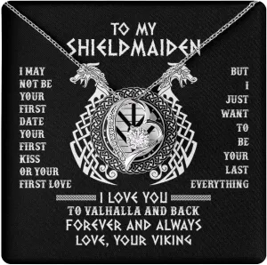 Personalized To My Shieldmaiden Necklace I Love You to Valhalla and Back Viking Jewelry For Women Birthday Wife Girlfriend Anniversary Customized Message Card
