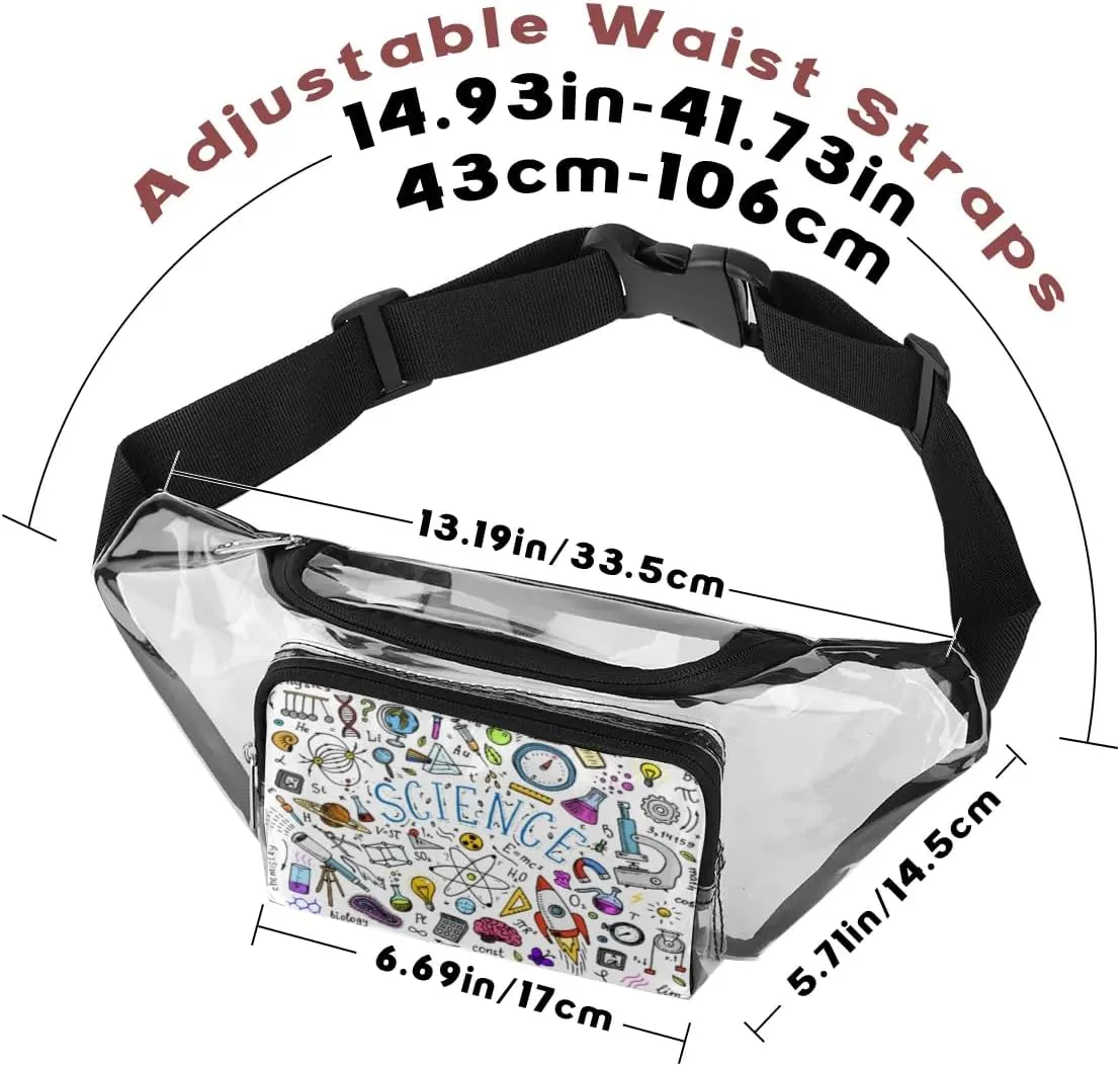 Physics Mathematics Scientific Formulas Clear Fanny Pack Stadium Approved Clear Crossbody Belt Bag for Women Men Transparent Waist Bag with Adjustable Strap for Concerts Sports Events Travel