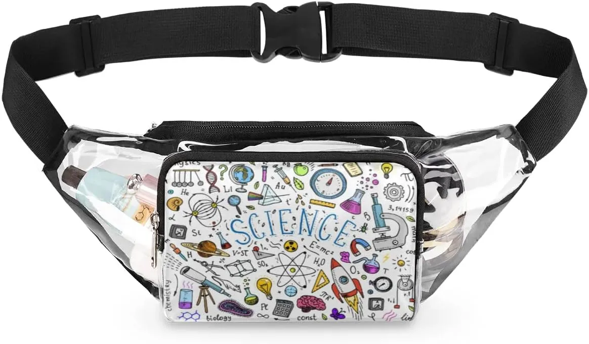 Physics Mathematics Scientific Formulas Clear Fanny Pack Stadium Approved Clear Crossbody Belt Bag for Women Men Transparent Waist Bag with Adjustable Strap for Concerts Sports Events Travel