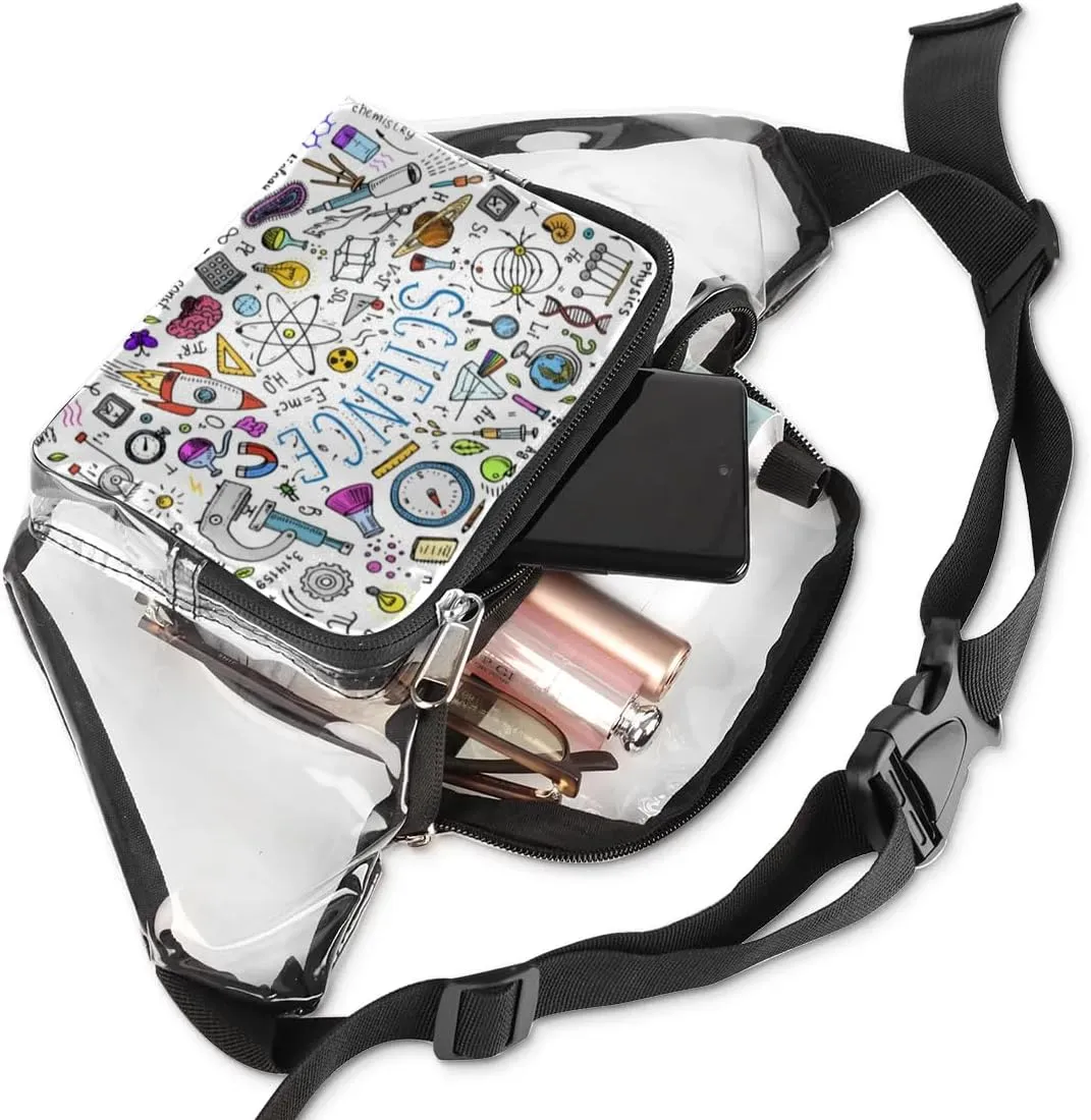 Physics Mathematics Scientific Formulas Clear Fanny Pack Stadium Approved Clear Crossbody Belt Bag for Women Men Transparent Waist Bag with Adjustable Strap for Concerts Sports Events Travel