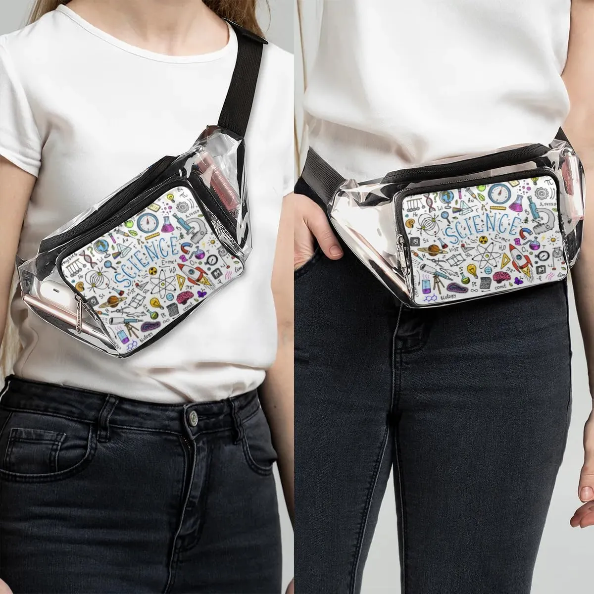 Physics Mathematics Scientific Formulas Clear Fanny Pack Stadium Approved Clear Crossbody Belt Bag for Women Men Transparent Waist Bag with Adjustable Strap for Concerts Sports Events Travel