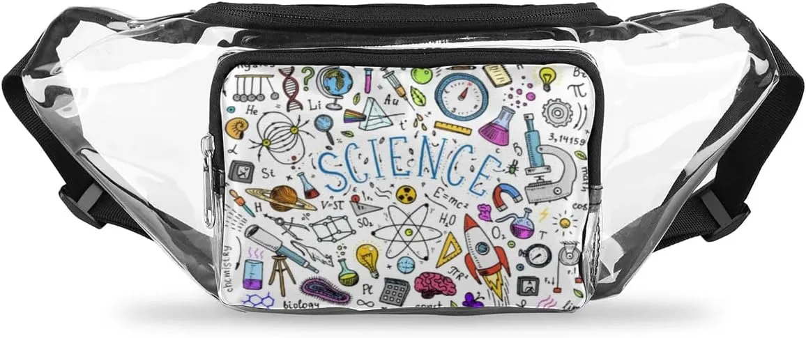 Physics Mathematics Scientific Formulas Clear Fanny Pack Stadium Approved Clear Crossbody Belt Bag for Women Men Transparent Waist Bag with Adjustable Strap for Concerts Sports Events Travel