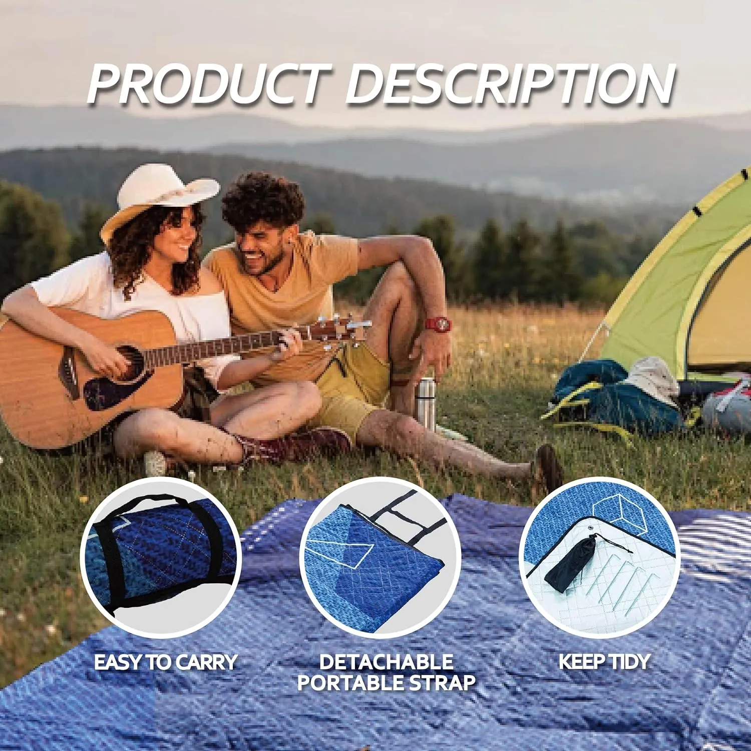 Picnic Blanket, Waterproof Beach and Lawn Mat, Portable with Carrying Handle (78.74in, Geometric)