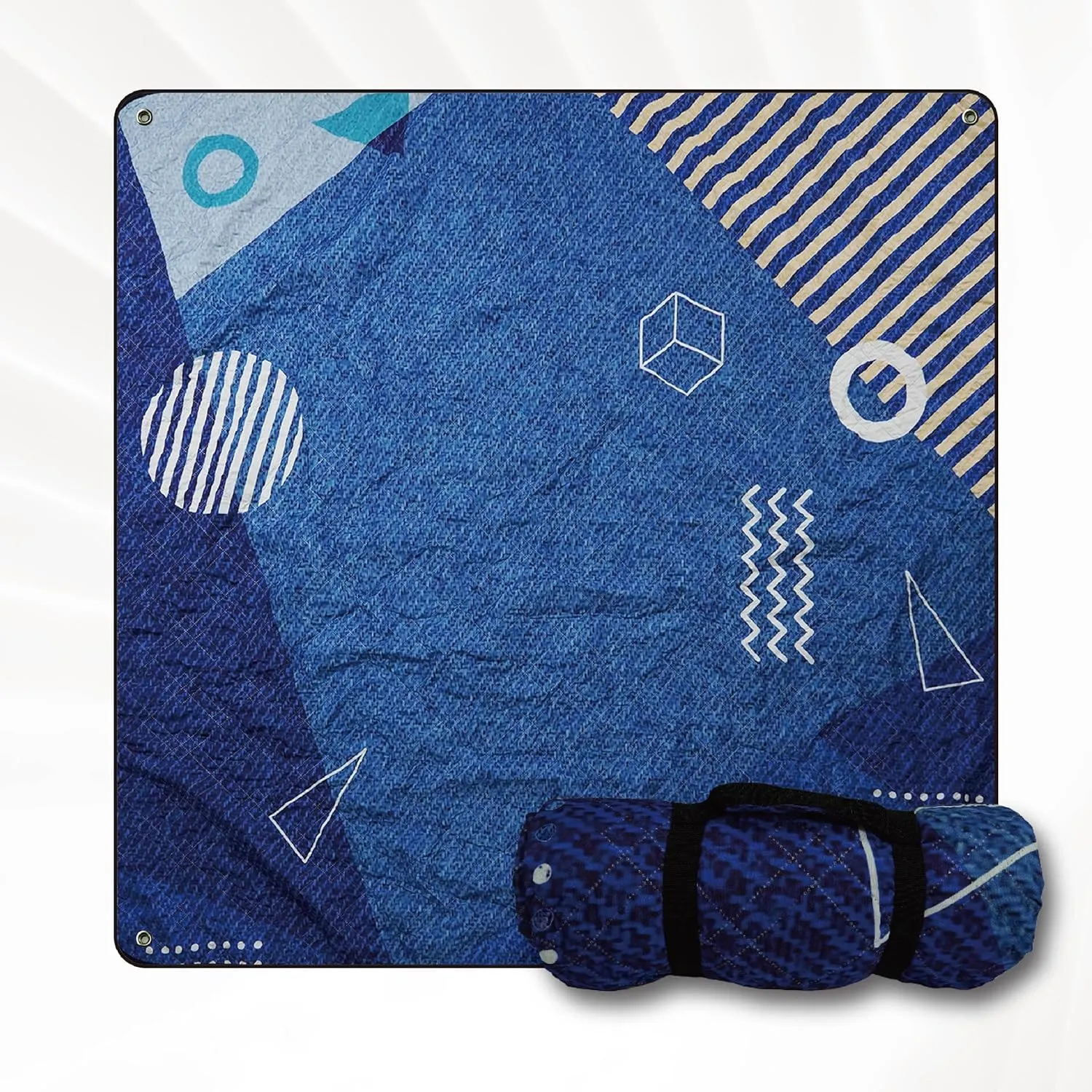 Picnic Blanket, Waterproof Beach and Lawn Mat, Portable with Carrying Handle (78.74in, Geometric)