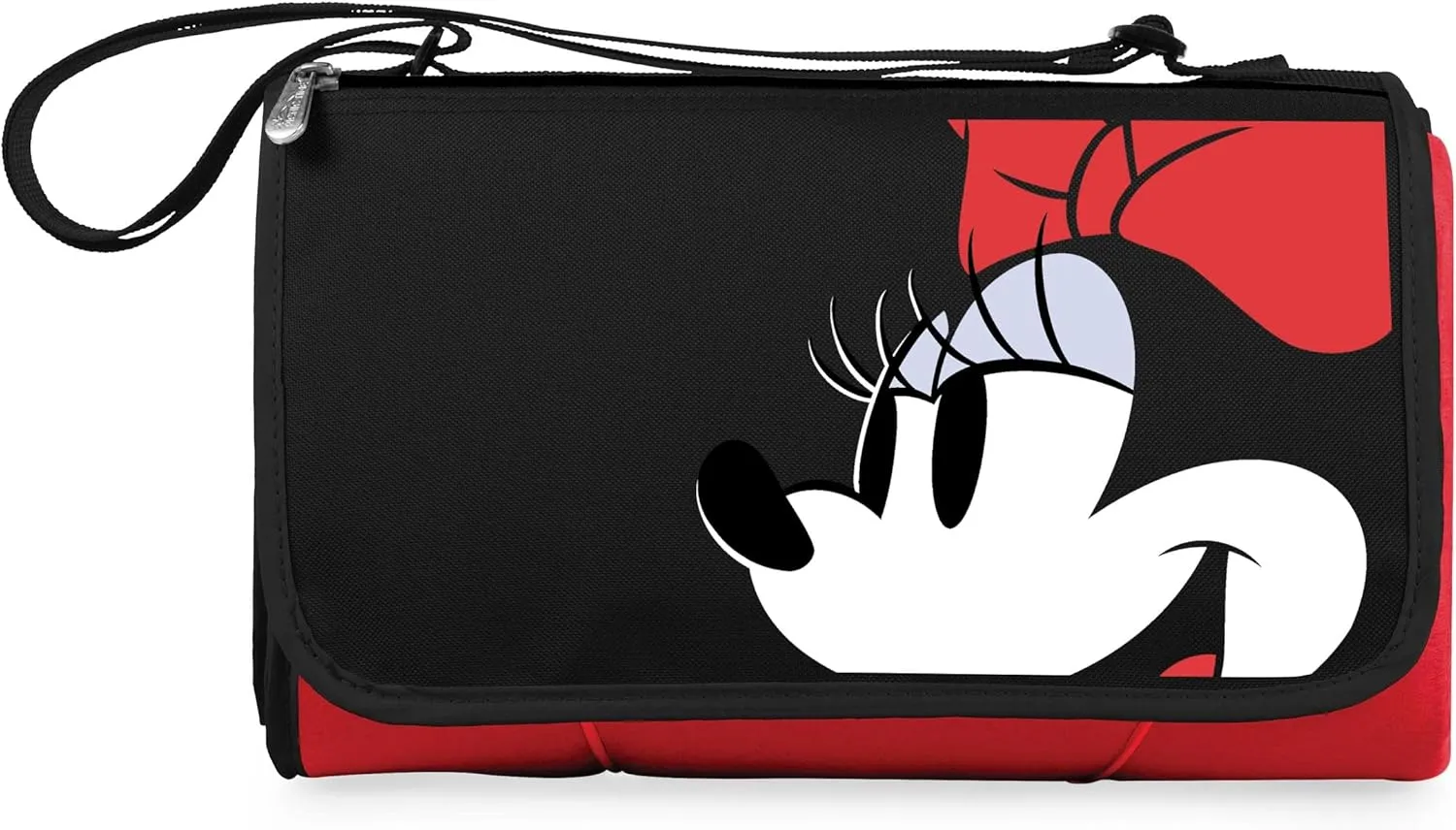 PICNIC TIME Disney Minnie Mouse Blanket Tote Outdoor Picnic Blanket, Beach Blanket, Camping Blanket, (Red with Black Flap)