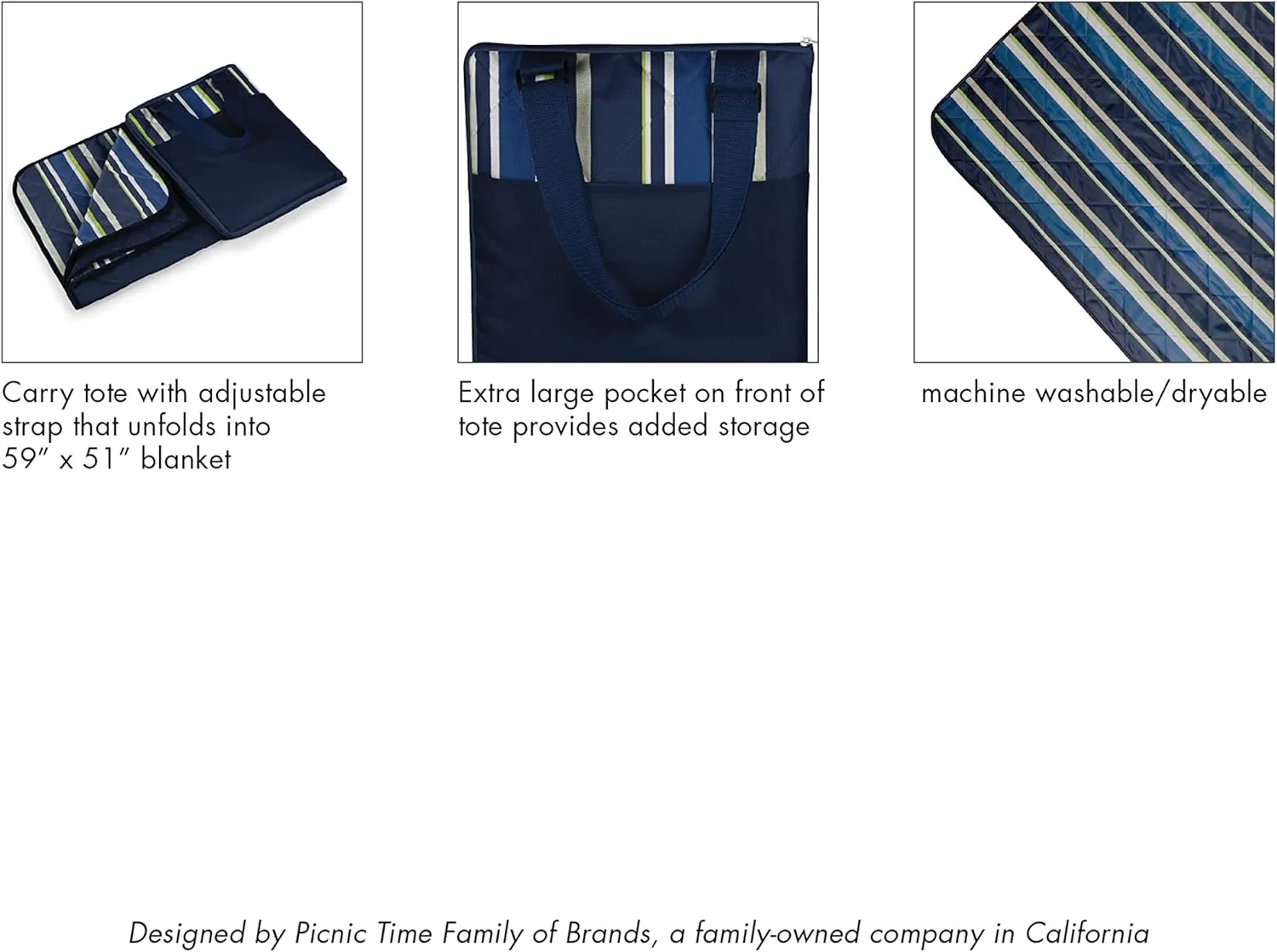 PICNIC TIME NHL Vista Outdoor Picnic Tote, Beach, Camping Blanket