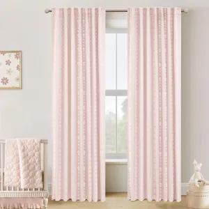 Pink Blackout Curtains 2 Panels for Bedroom Girls Room Nursery,Boho Floral Patterned Shabby Chic Decorative Cute Curtains for Open Closet Preppy Coquette Room Decor Aesthetic for Women Teen Girl