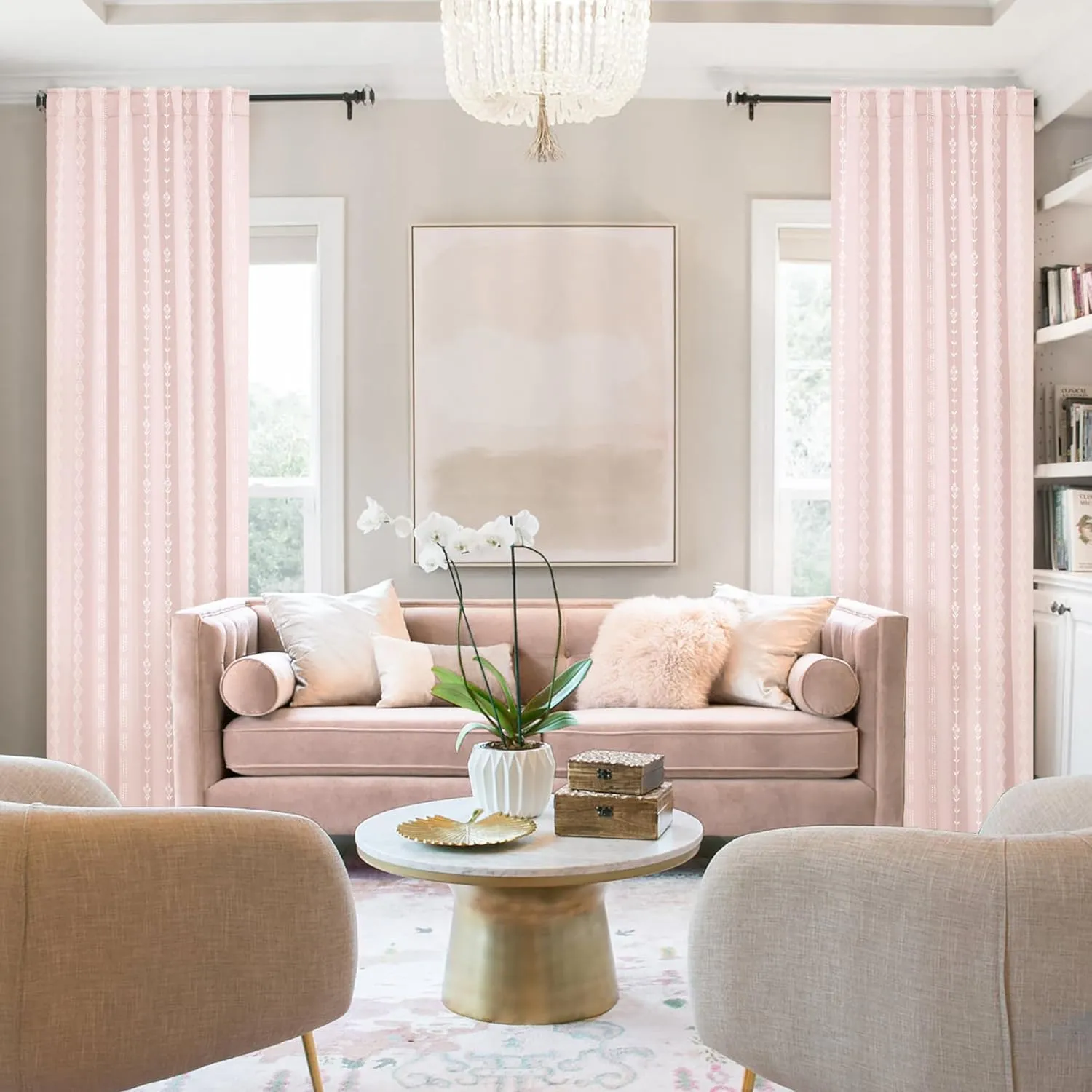 Pink Blackout Curtains 2 Panels for Bedroom Girls Room Nursery,Boho Floral Patterned Shabby Chic Decorative Cute Curtains for Open Closet Preppy Coquette Room Decor Aesthetic for Women Teen Girl