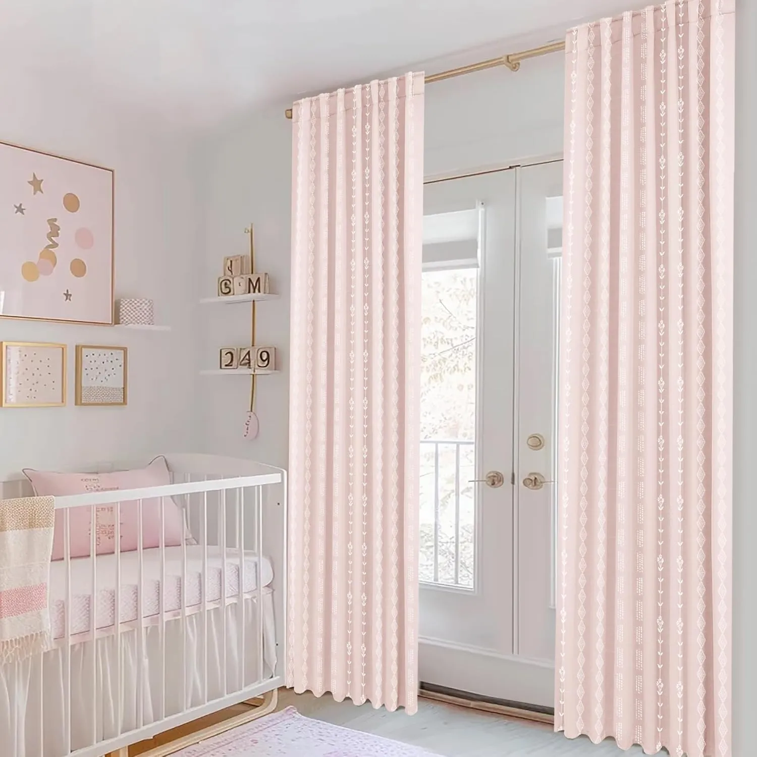 Pink Blackout Curtains 2 Panels for Bedroom Girls Room Nursery,Boho Floral Patterned Shabby Chic Decorative Cute Curtains for Open Closet Preppy Coquette Room Decor Aesthetic for Women Teen Girl