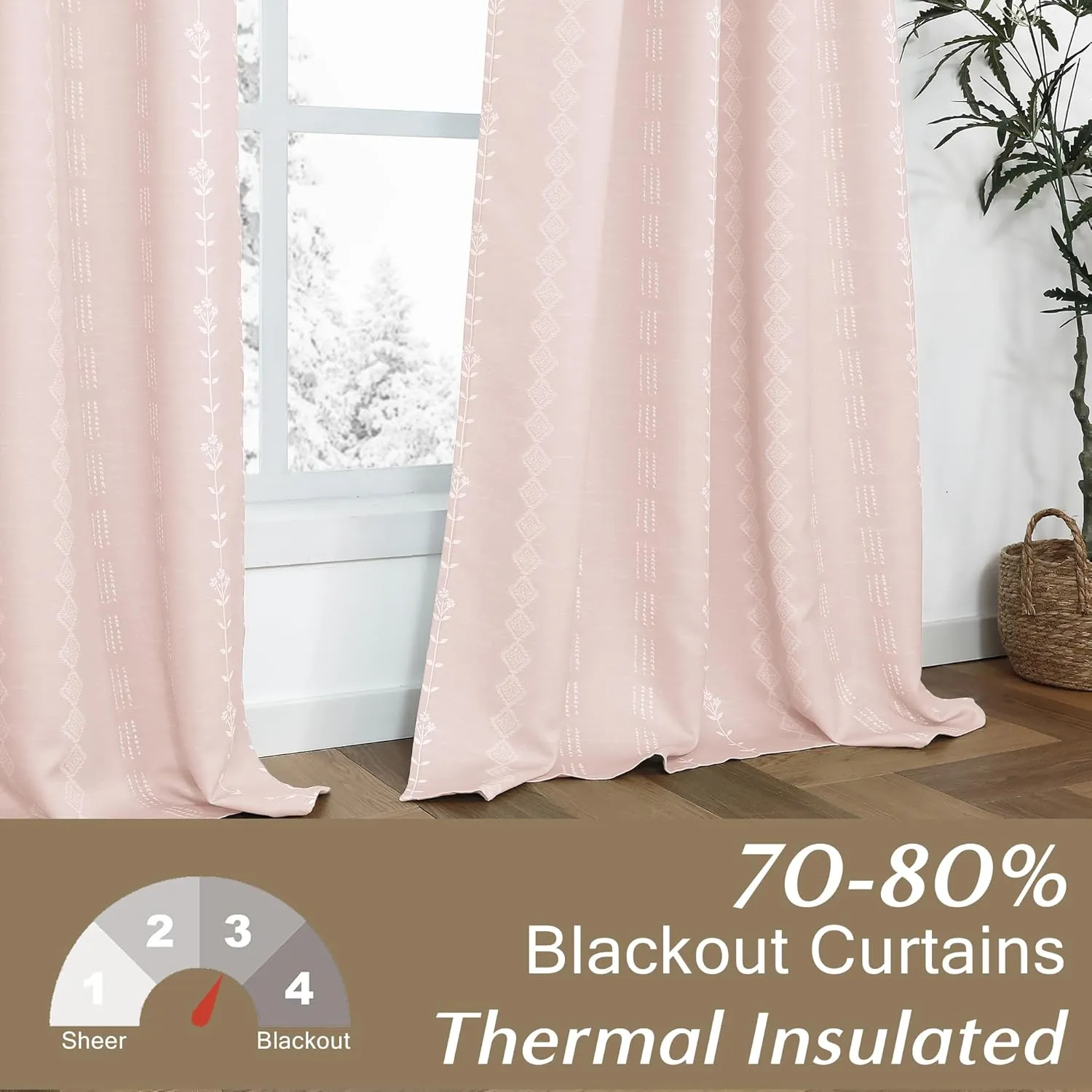 Pink Blackout Curtains 2 Panels for Bedroom Girls Room Nursery,Boho Floral Patterned Shabby Chic Decorative Cute Curtains for Open Closet Preppy Coquette Room Decor Aesthetic for Women Teen Girl