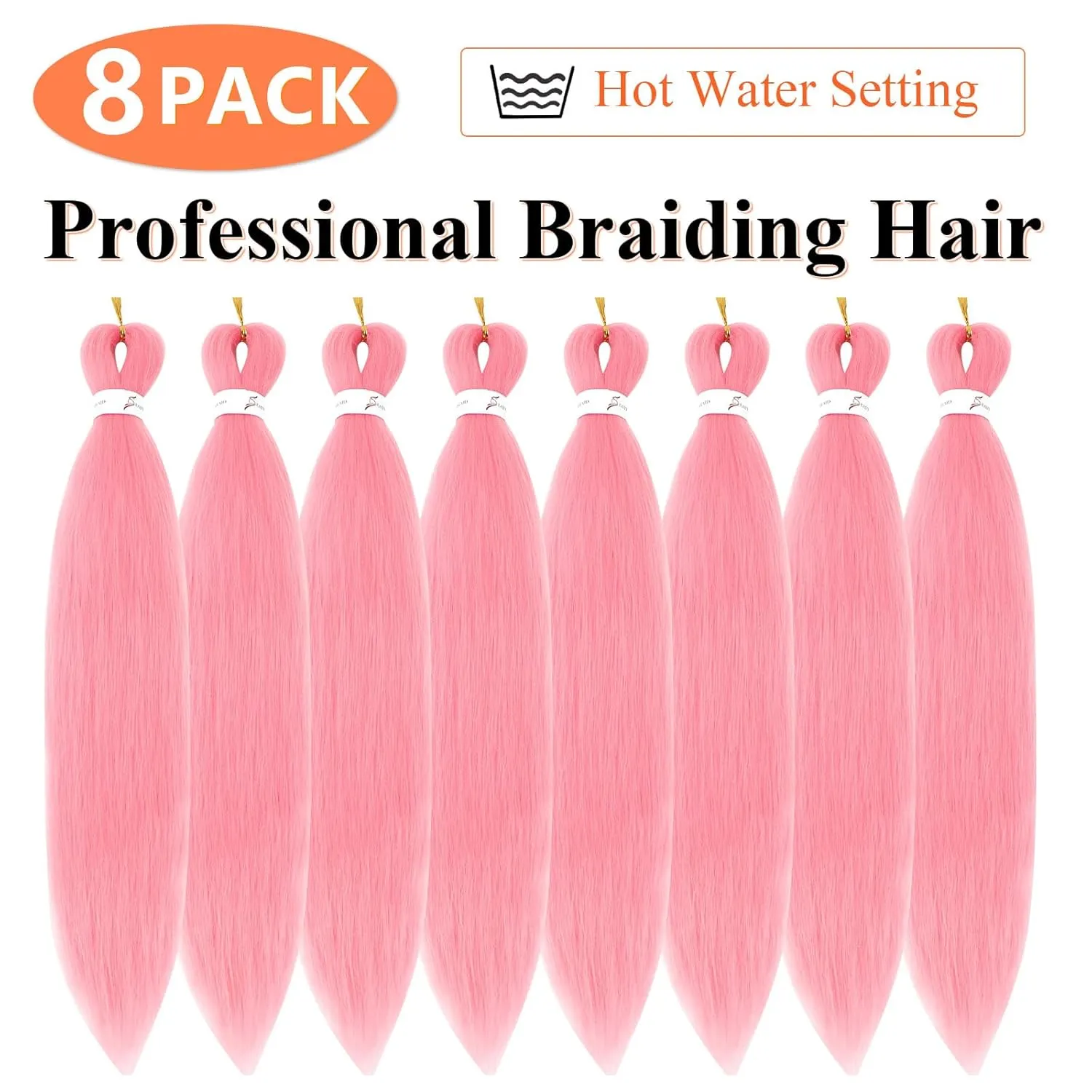 Pink Braiding Hair 24Inch 8 Packs Braiding Hair Pre Stretched Long Braiding Hair For Twist Or Box Braids Pre Stretched Braiding Hair For Crochet Braids Hot Water Setting Soft Yaki Texture(24Inch,Pink)