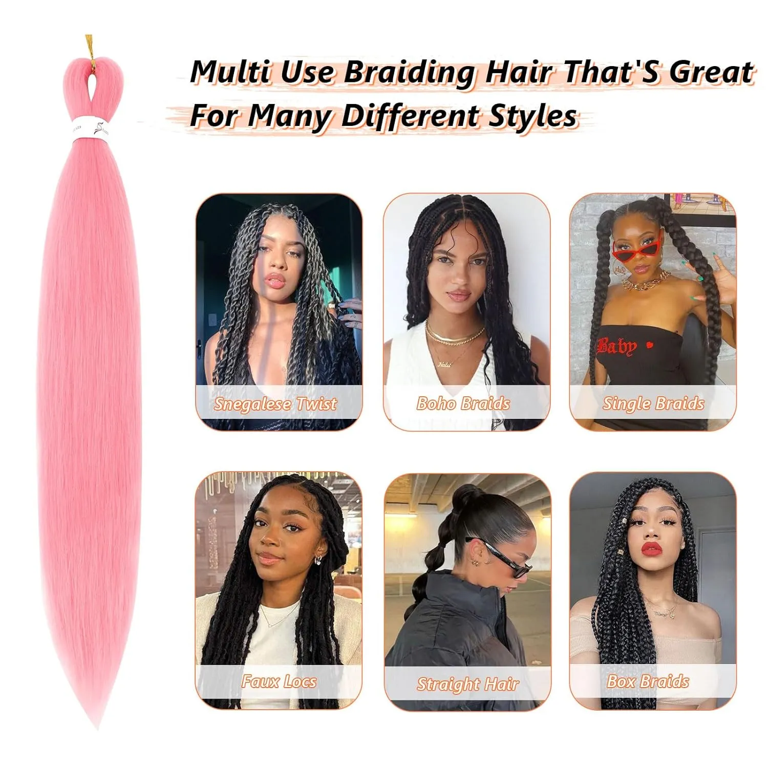 Pink Braiding Hair 24Inch 8 Packs Braiding Hair Pre Stretched Long Braiding Hair For Twist Or Box Braids Pre Stretched Braiding Hair For Crochet Braids Hot Water Setting Soft Yaki Texture(24Inch,Pink)