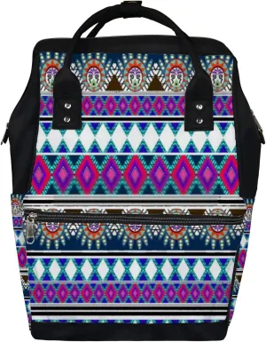 Pink Vintage Bohemian Abstract Ethnic Geometric Print Diaper Bag Backpack, waterproof backpack Baby Nappy Changing Bags Laptop Backpack for Travel, Large Capacity, Durable and Stylish for Woman and Men.