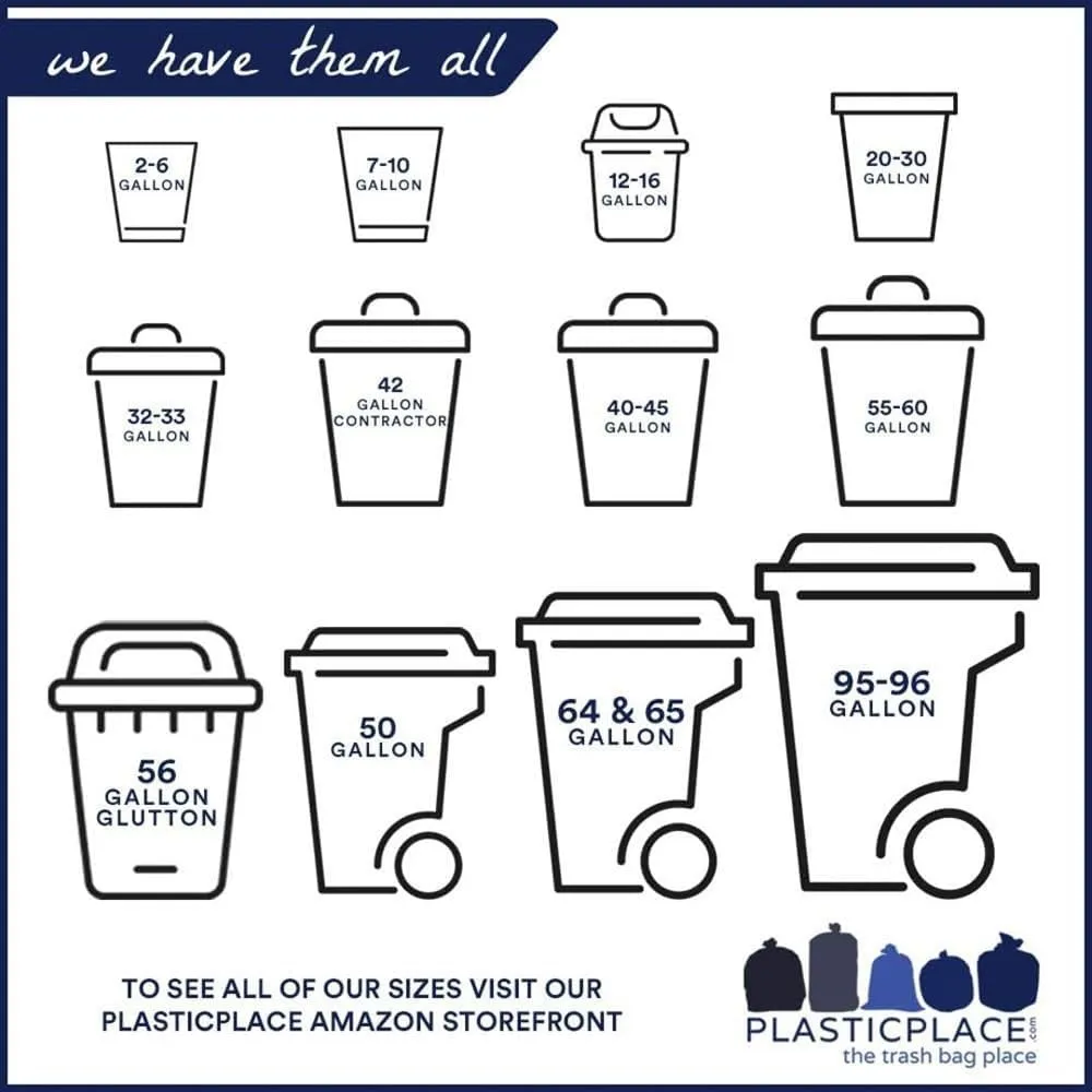 Plasticplace Black Trash Bags (50 Count): Heavy-Duty 64-65 Gallon Garbage Bags, Trash Can Liners, 1.5 Mil for Toter, Perfect Garbage Bag, 50” x 60”, Durable Can Liners