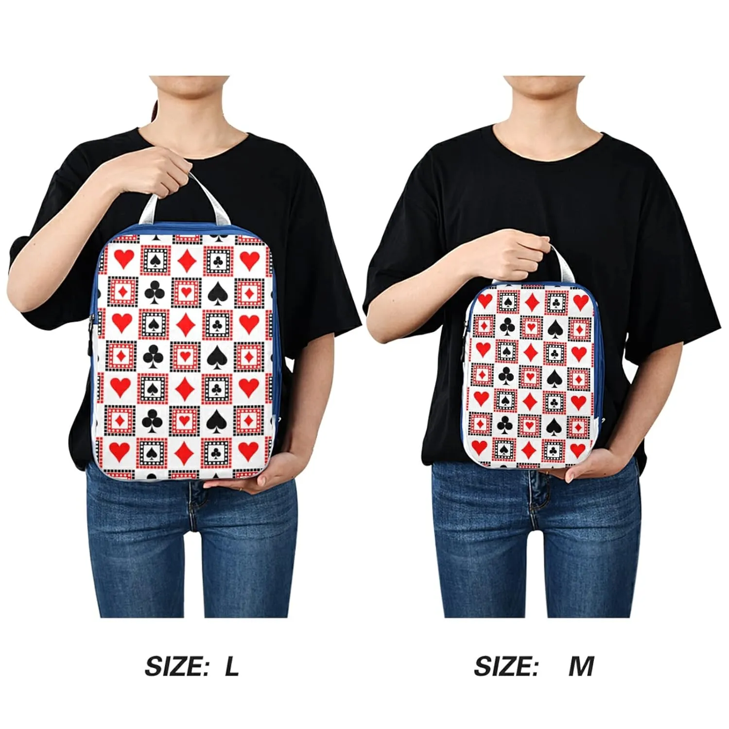 Playing Cards Bright Red, Black, White Symmetrical Geometric 3 Piece set Cubes Expandable Adjustable Luggage Packing Bags, Ultralight Organizer Accessories Travel Suitcase Compressible Bags