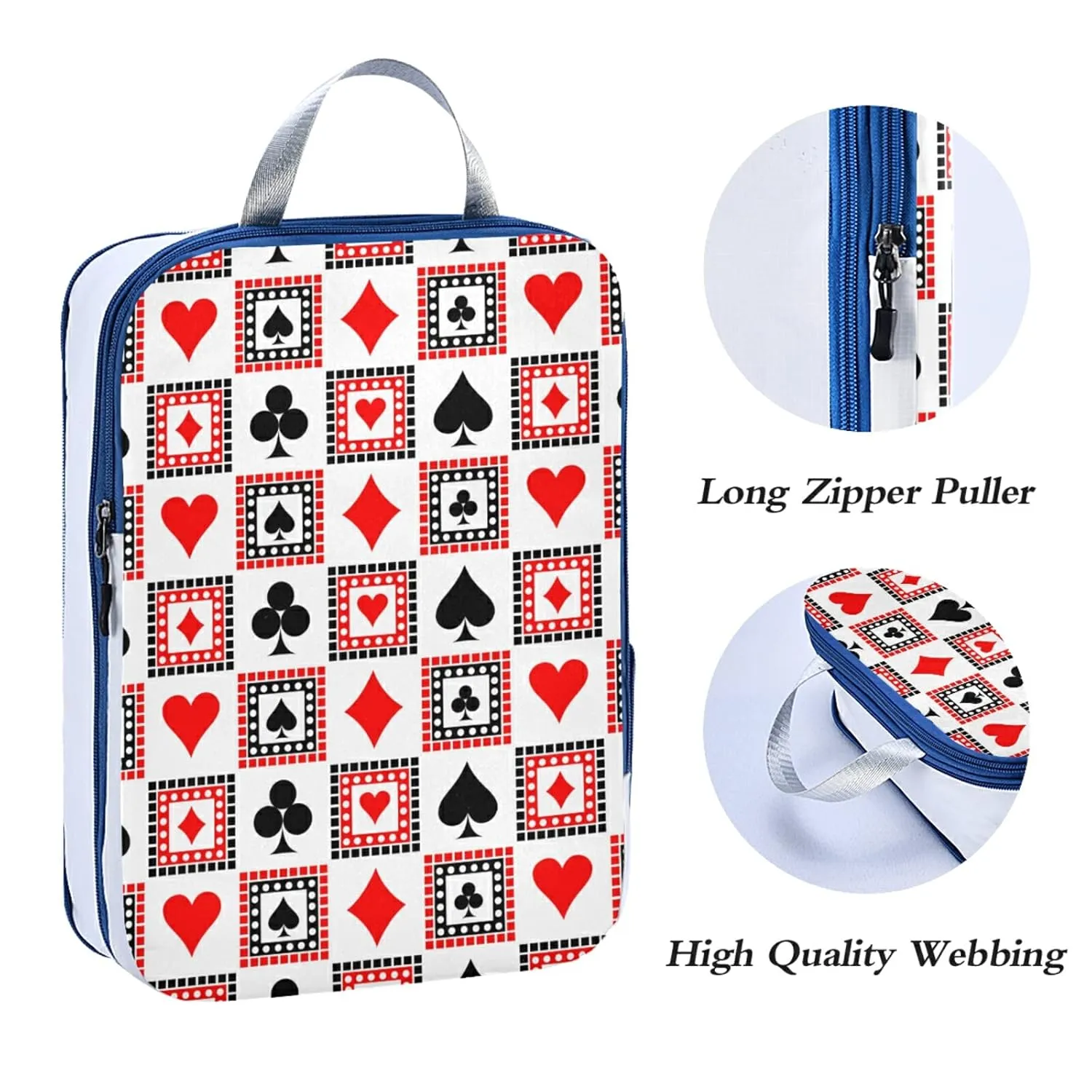 Playing Cards Bright Red, Black, White Symmetrical Geometric 3 Piece set Cubes Expandable Adjustable Luggage Packing Bags, Ultralight Organizer Accessories Travel Suitcase Compressible Bags