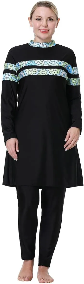 Plus Size Burkini Swimsuit for Women Modest Muslim Swimwear Full Cover Swim Top Pants Hijab Set