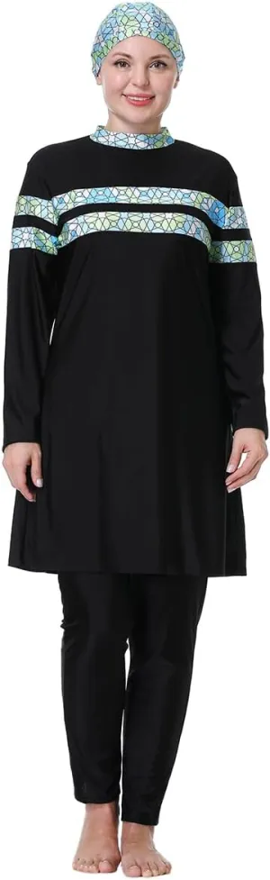 Plus Size Burkini Swimsuit for Women Modest Muslim Swimwear Full Cover Swim Top Pants Hijab Set