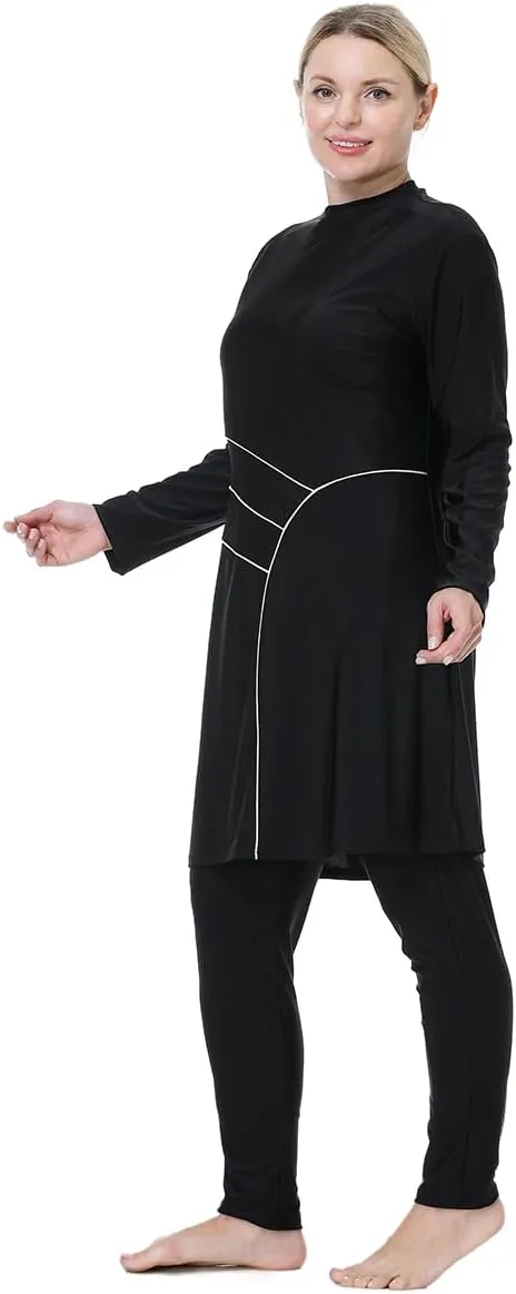 Plus Size Burkini Swimsuit for Women Modest Muslim Swimwear Full Cover Swim Top Pants Hijab Set