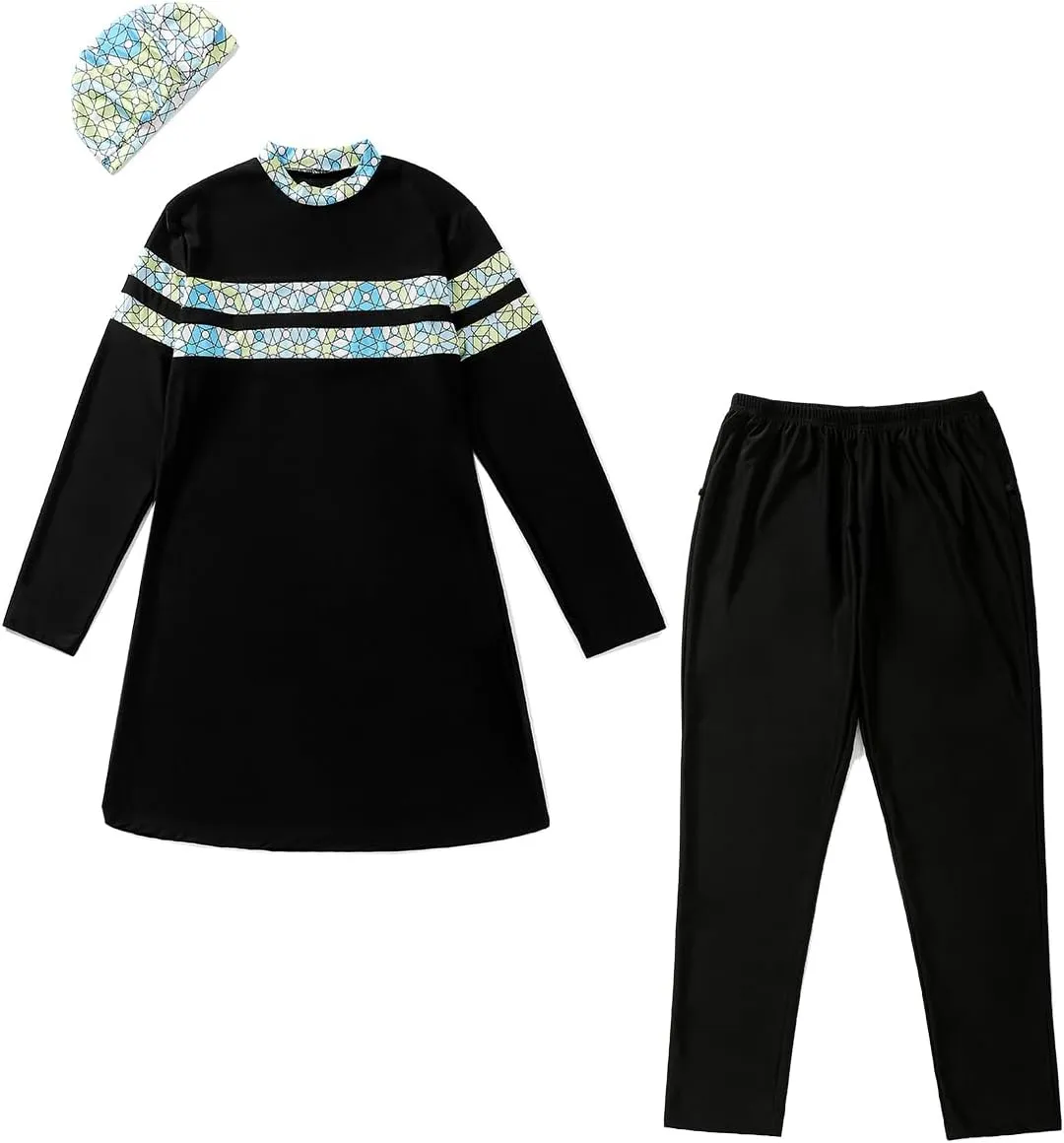 Plus Size Burkini Swimsuit for Women Modest Muslim Swimwear Full Cover Swim Top Pants Hijab Set
