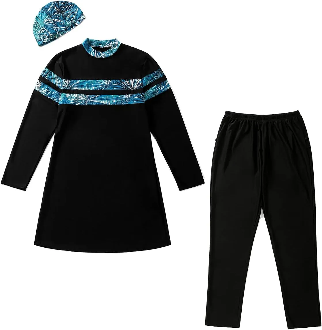 Plus Size Burkini Swimsuit for Women Modest Muslim Swimwear Full Cover Swim Top Pants Hijab Set