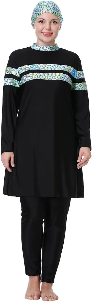 Plus Size Burkini Swimsuit for Women Modest Muslim Swimwear Full Cover Swim Top Pants Hijab Set