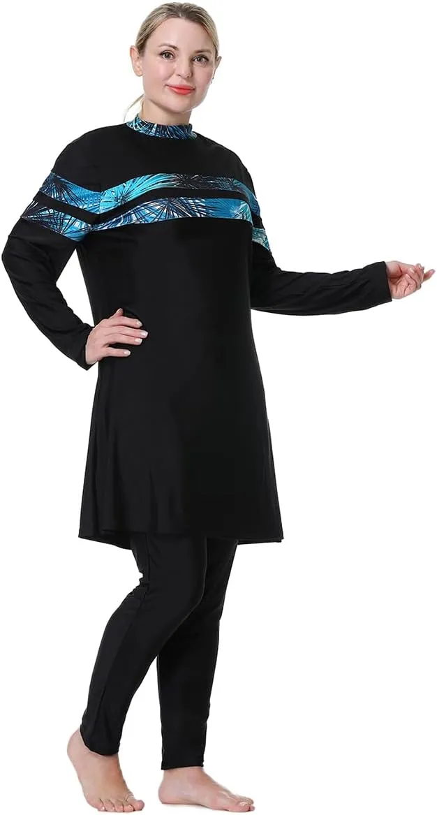 Plus Size Burkini Swimsuit for Women Modest Muslim Swimwear Full Cover Swim Top Pants Hijab Set