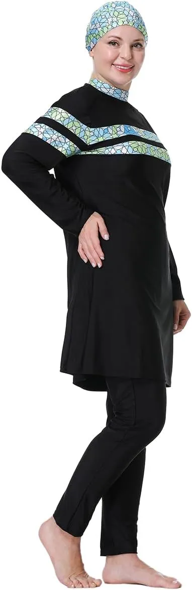 Plus Size Burkini Swimsuit for Women Modest Muslim Swimwear Full Cover Swim Top Pants Hijab Set