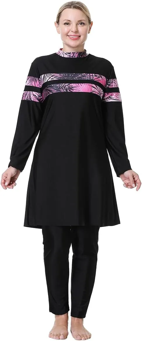 Plus Size Burkini Swimsuit for Women Modest Muslim Swimwear Full Cover Swim Top Pants Hijab Set
