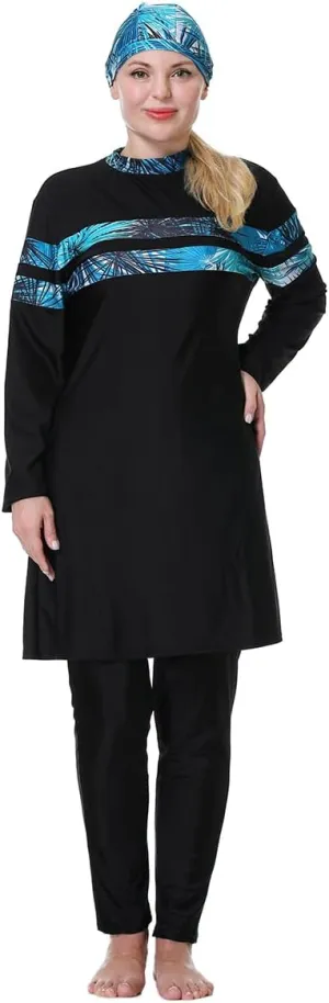 Plus Size Burkini Swimsuit for Women Modest Muslim Swimwear Full Cover Swim Top Pants Hijab Set