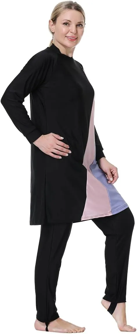 Plus Size Burkini Swimsuit for Women Modest Muslim Swimwear Full Cover Swim Top Pants Hijab Set
