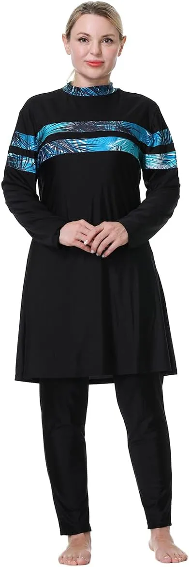 Plus Size Burkini Swimsuit for Women Modest Muslim Swimwear Full Cover Swim Top Pants Hijab Set