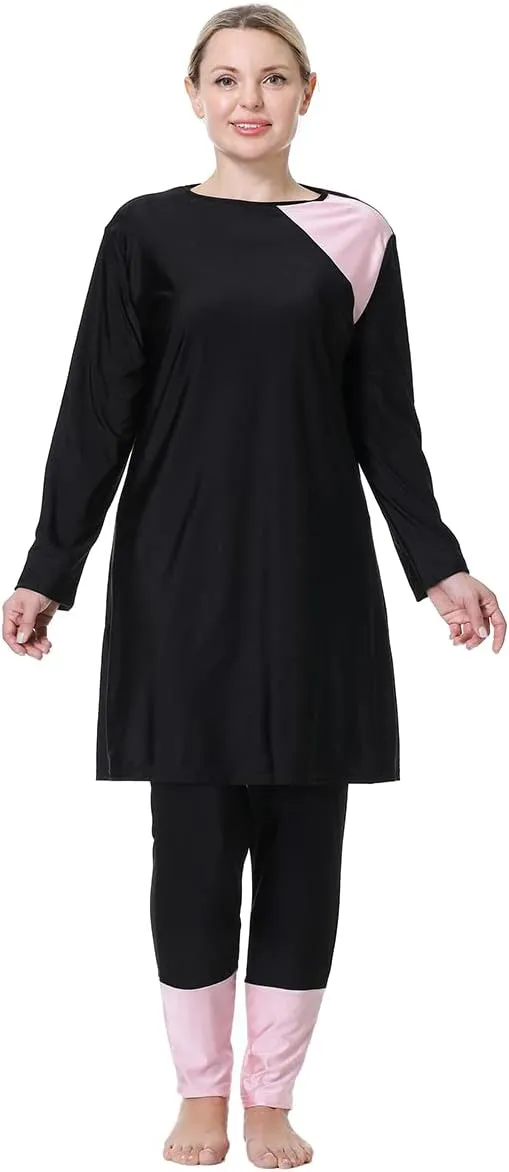Plus Size Burkini Swimsuit for Women Modest Muslim Swimwear Full Cover Swim Top Pants Hijab Set