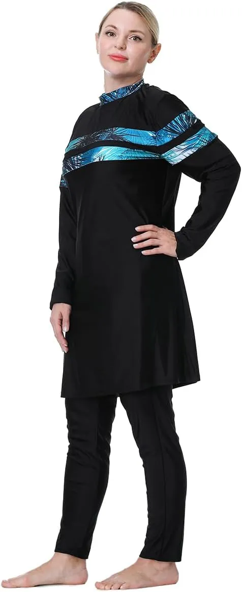 Plus Size Burkini Swimsuit for Women Modest Muslim Swimwear Full Cover Swim Top Pants Hijab Set