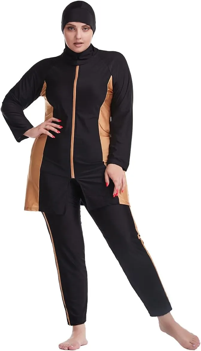 Plus Size Muslim Swimsuits for Women Rash Guard Swimwear Top Pants with Hijab/Cap