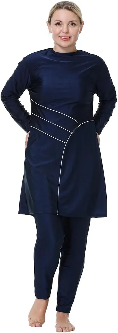 Plus Size Muslim Swimsuits for Women Rash Guard Swimwear Top Pants with Hijab/Cap