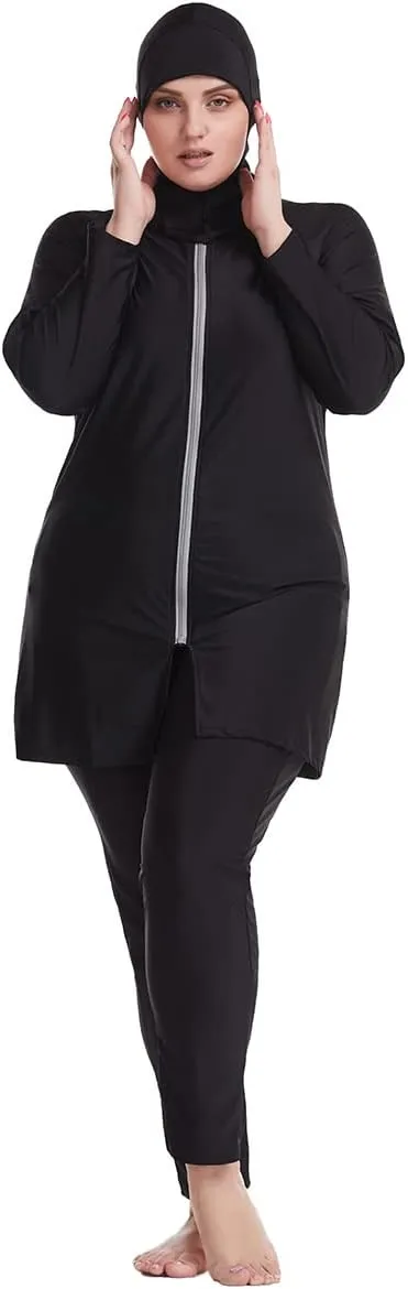 Plus Size Muslim Swimsuits for Women Rash Guard Swimwear Top Pants with Hijab/Cap