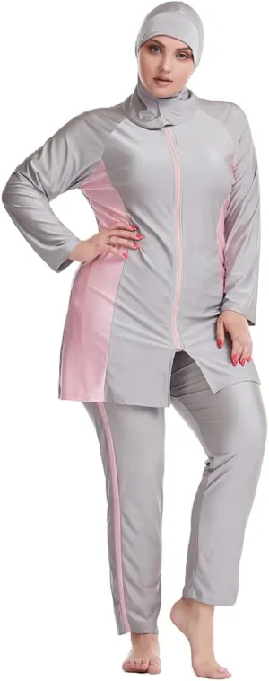 Plus Size Muslim Swimsuits for Women Rash Guard Swimwear Top Pants with Hijab/Cap