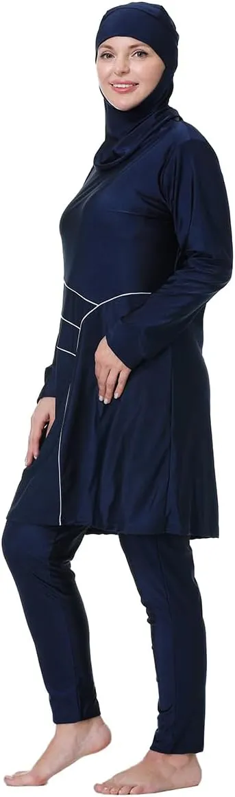Plus Size Muslim Swimsuits for Women Rash Guard Swimwear Top Pants with Hijab/Cap