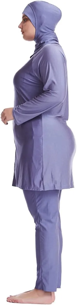 Plus Size Muslim Swimsuits for Women Rash Guard Swimwear Top Pants with Hijab/Cap
