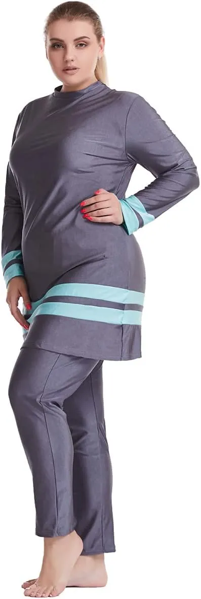 Plus Size Muslim Swimsuits for Women Rash Guard Swimwear Top Pants with Hijab/Cap