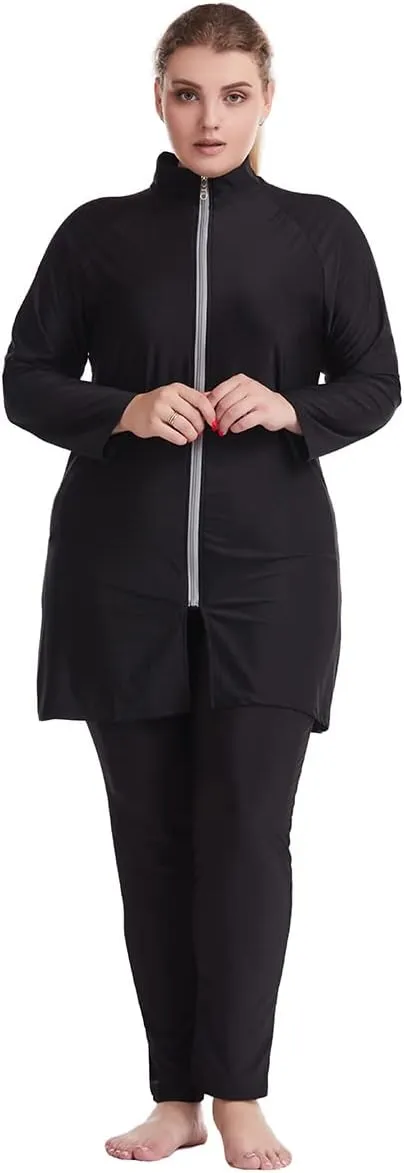 Plus Size Muslim Swimsuits for Women Rash Guard Swimwear Top Pants with Hijab/Cap