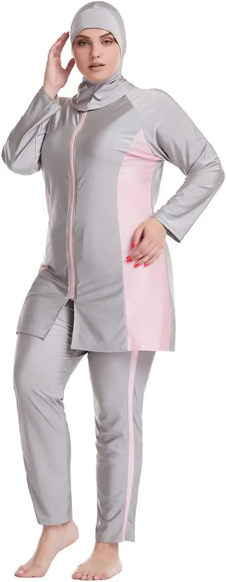 Plus Size Muslim Swimsuits for Women Rash Guard Swimwear Top Pants with Hijab/Cap