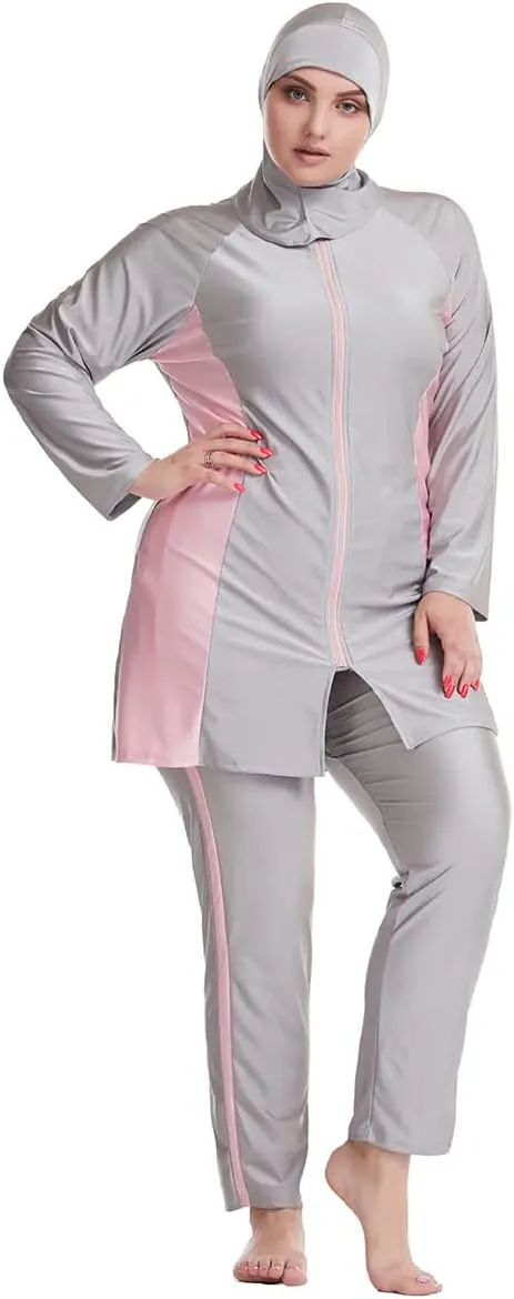 Plus Size Muslim Swimsuits for Women Rash Guard Swimwear Top Pants with Hijab/Cap