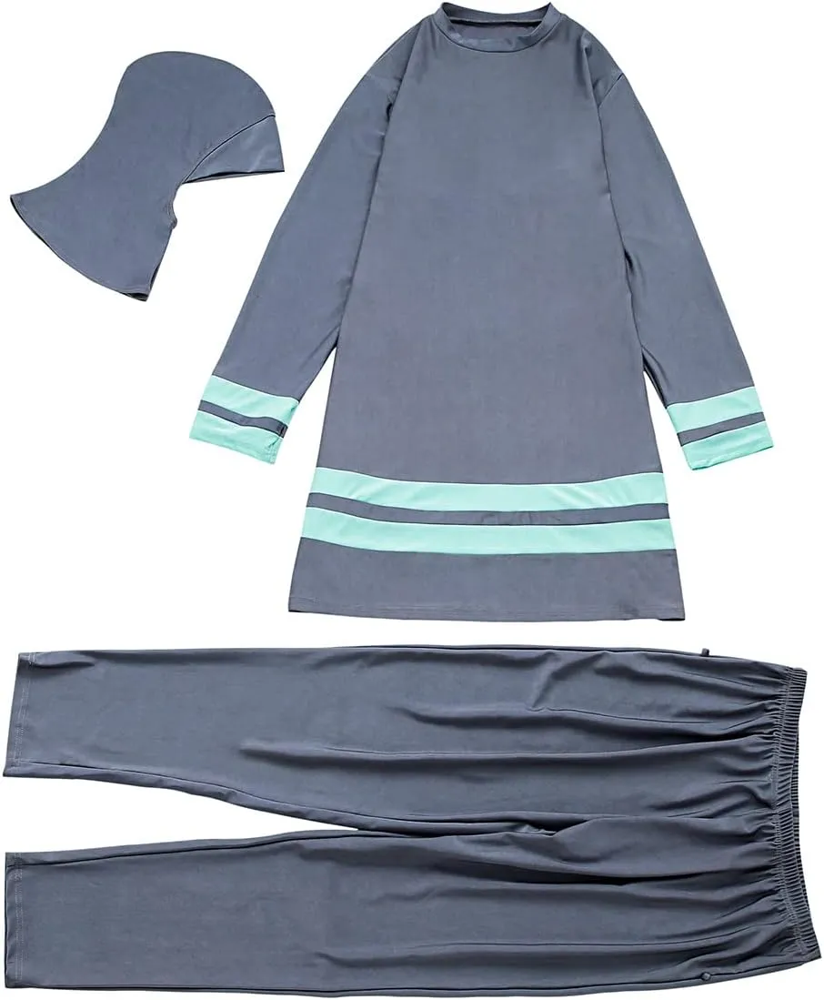 Plus Size Muslim Swimsuits for Women Rash Guard Swimwear Top Pants with Hijab/Cap