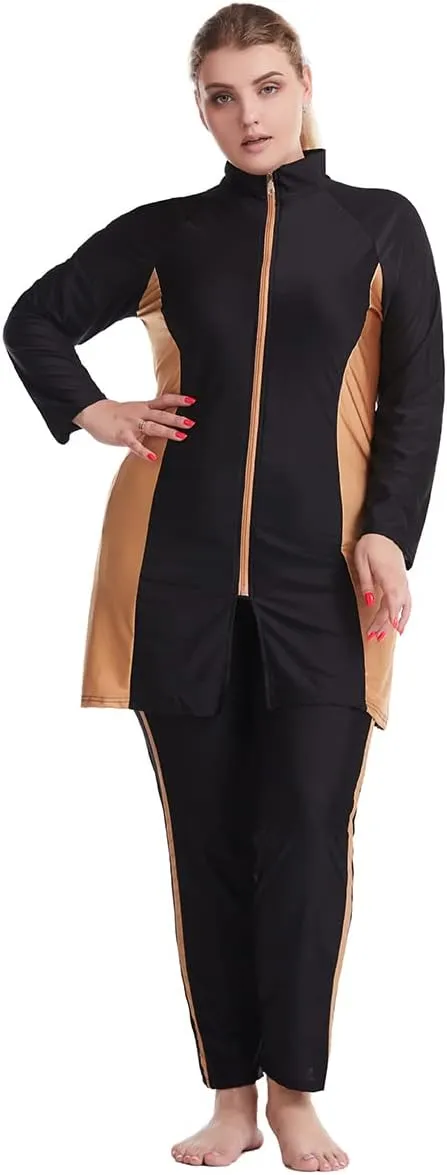 Plus Size Muslim Swimsuits for Women Rash Guard Swimwear Top Pants with Hijab/Cap