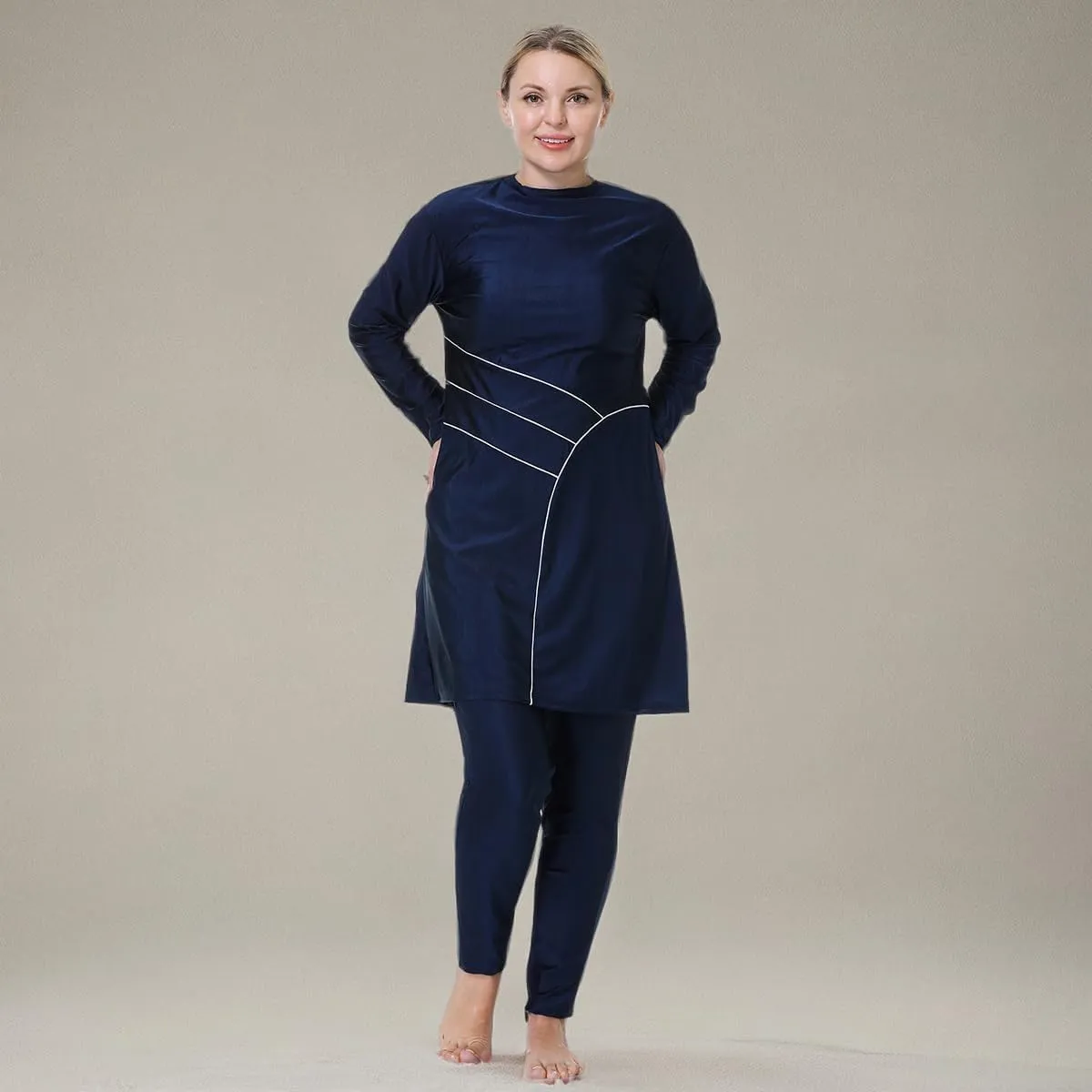 Plus Size Muslim Swimsuits for Women Rash Guard Swimwear Top Pants with Hijab/Cap