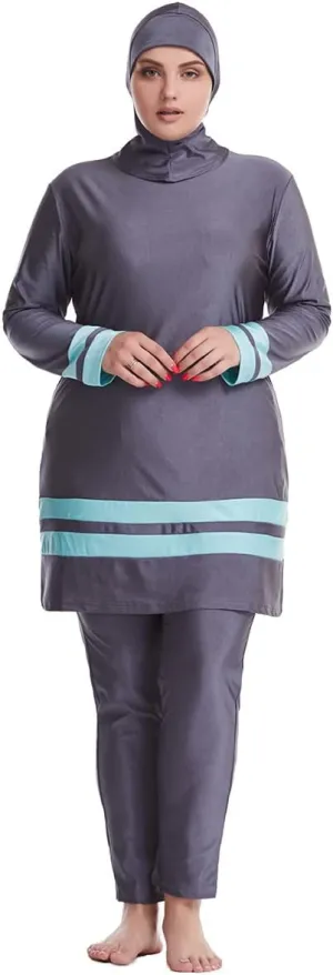 Plus Size Muslim Swimsuits for Women Rash Guard Swimwear Top Pants with Hijab/Cap